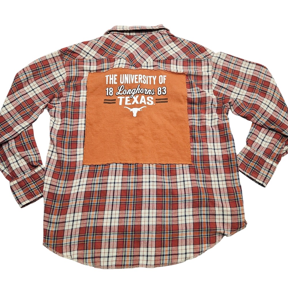 Texas Longhorns Plaid Shirt XXL Pearl Snaps Orange‎ Brown Patchwork NCAA Austin